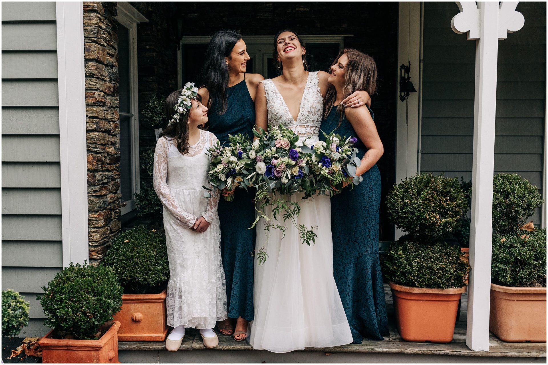 bridesmaids bride flower girl christchurch emerald green pastel omarino photographer wedding candid documentary