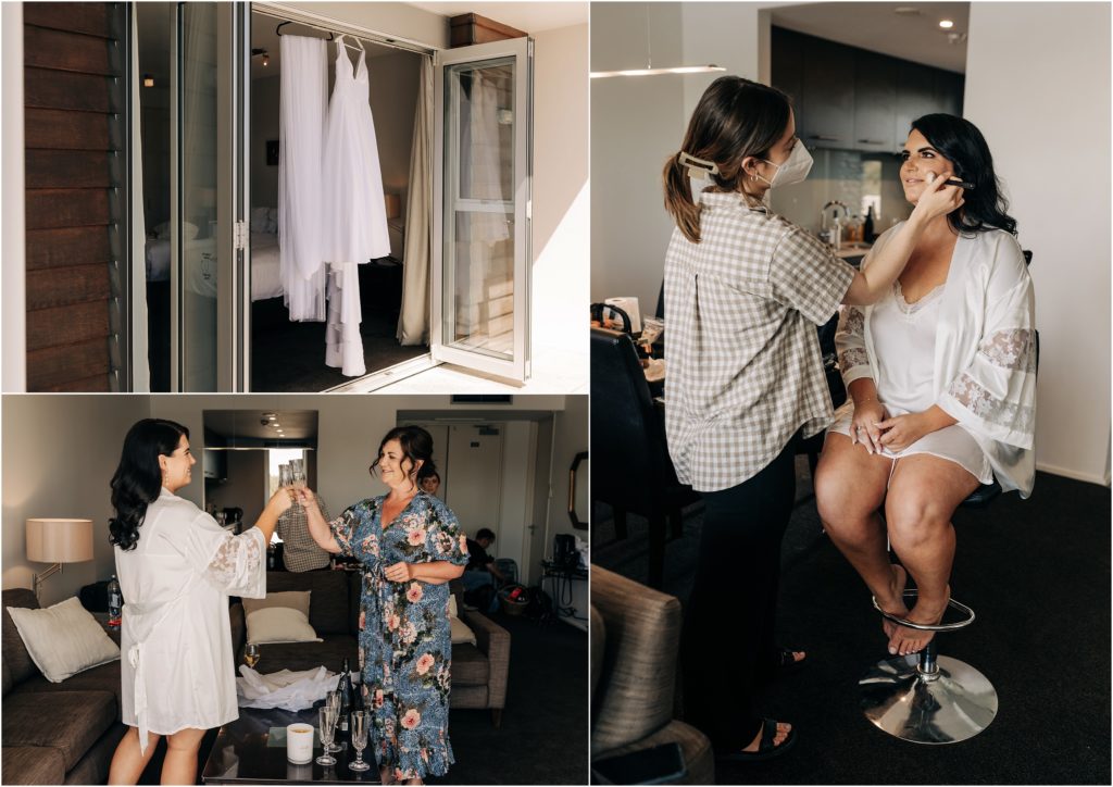 bride getting makeup done kasia stanicich champagne cheers peppers resort clearwater wedding ellie haines loving ellies belly